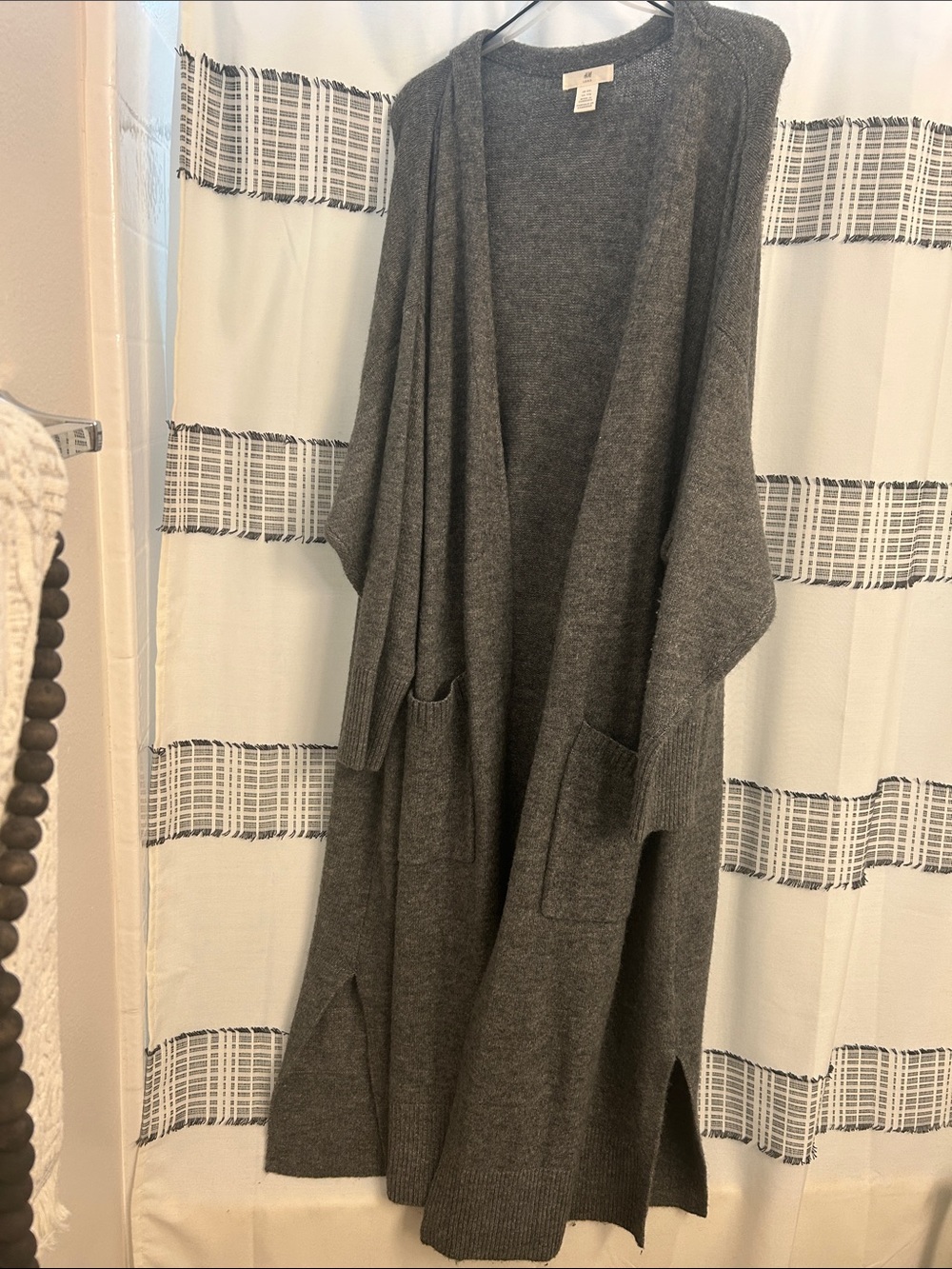 H&M Charcoal Gray Long Open-Front Knit Cardigan